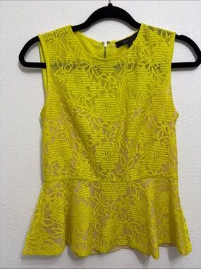 BCBGMaxAzria Neon Yellow Lace Peplum Camisole